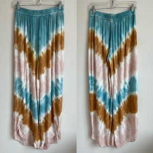 Young Fabulous & Broke Blue Pink Tie Dye Pull On Wide Leg Pants